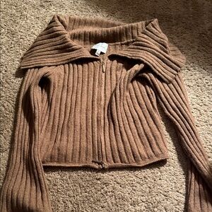 Pink Rose Tan Ribbed Women's Cardigan